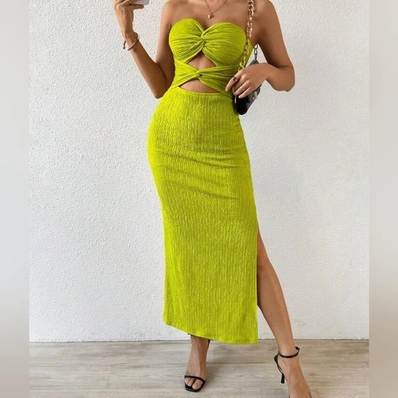 Tight Tube Top Twist Sexy Party Textured Dress - Picture 1 of 6